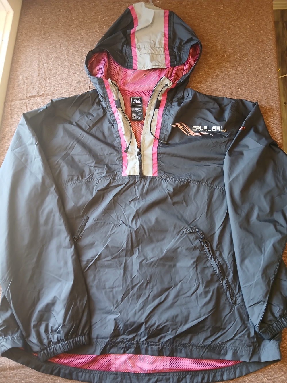 Cruel Girl Black Hooded Anorak with Pink & Cream Accents